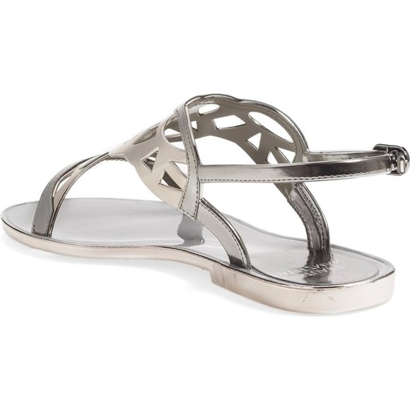 STUART WEITZMAN Graphite Silver Gelfisher Flat Slingback Sandals sz 6 Women's - Picture 12 of 13